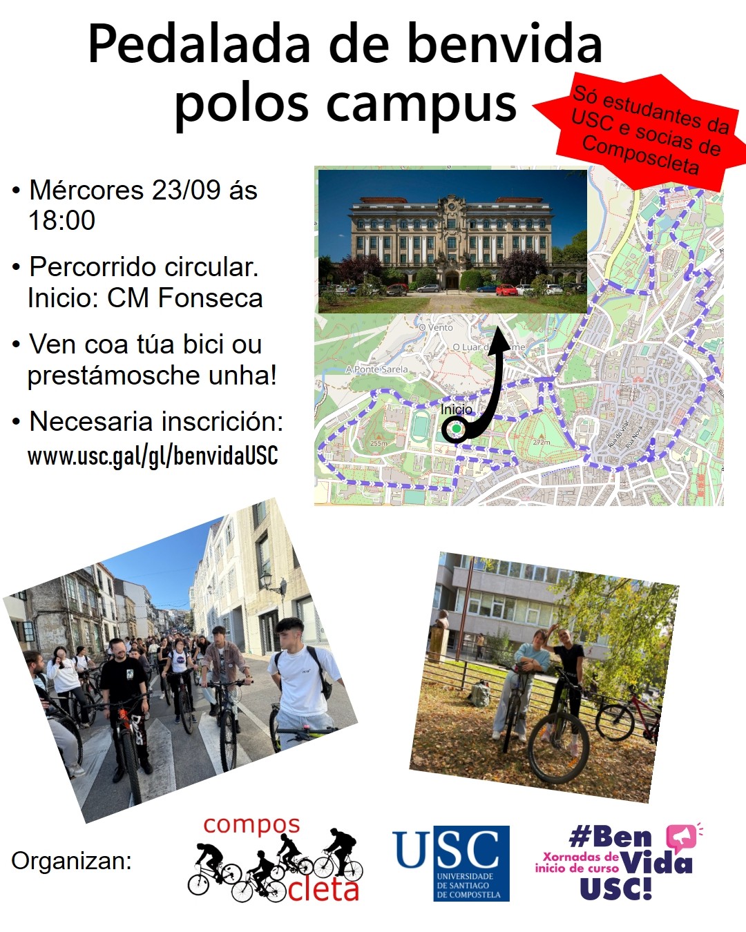 Cartel de la Pedalada por los campus #BenVidaUSC 2026