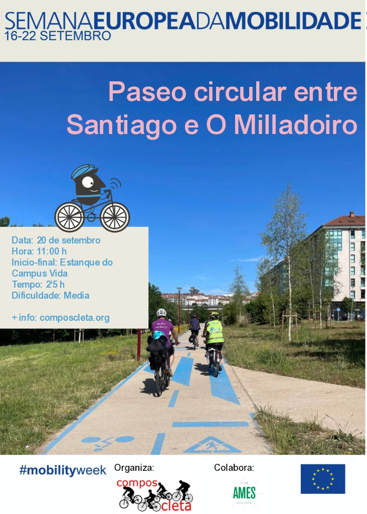 Cartel del Paseo circular por la ciclovía Santiago de Compostela – O Milladoiro (SEM 2026)